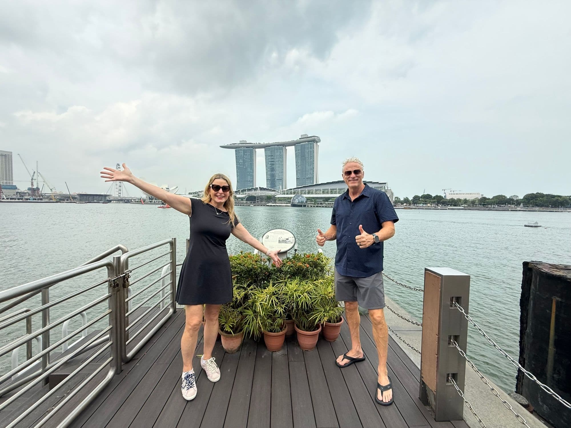 Melissa at Marina Bay in Singapore on her Kensington Tours private itinerary, with Marina Bay Sands behind her