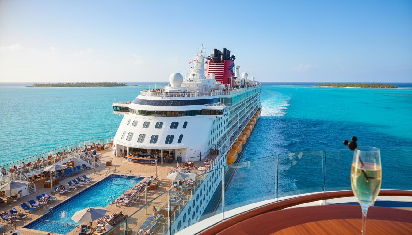 Disney Cruise Line ship at a private island destination
